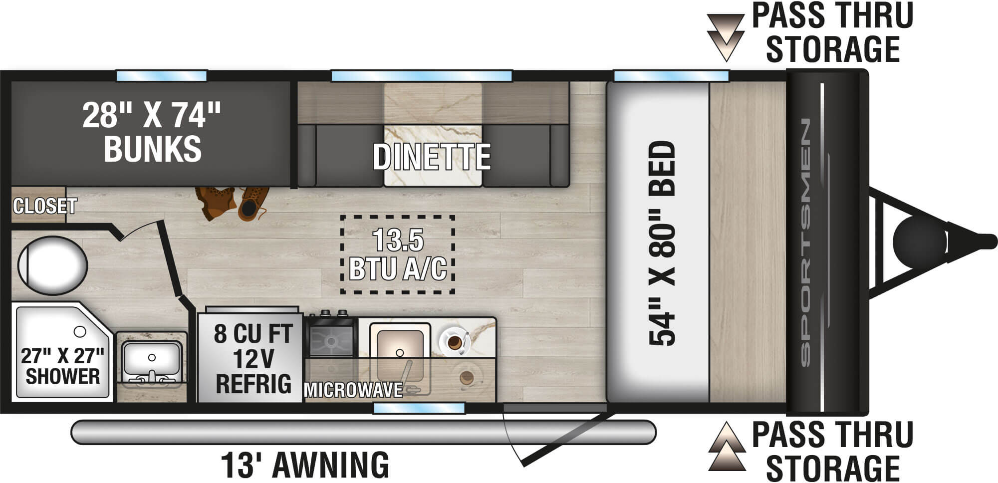 Floorplan diagram for 2027 KZ Sportsmen Classic 180BH