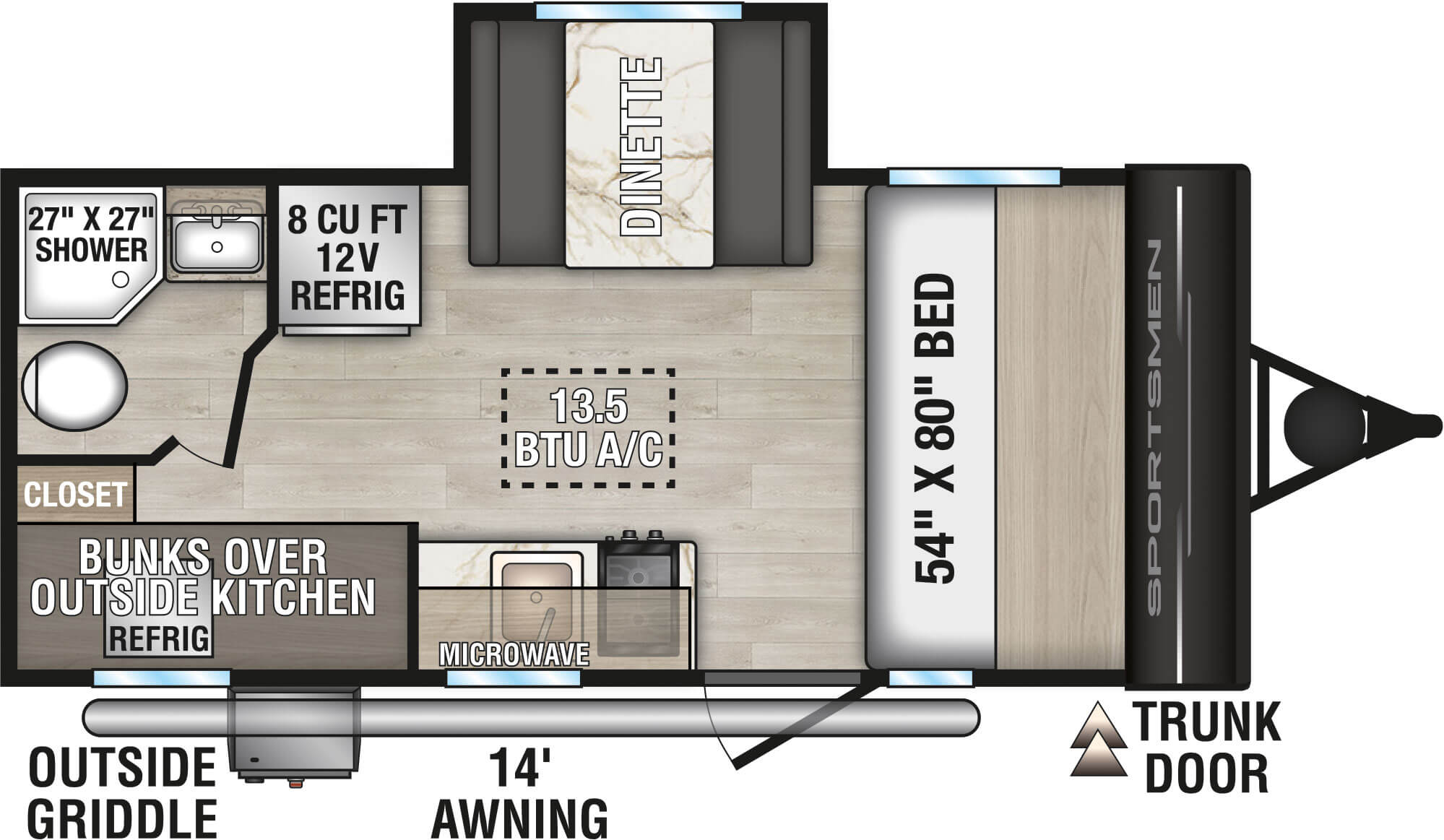 Floorplan diagram for 2027 KZ Sportsmen Classic 191BHK