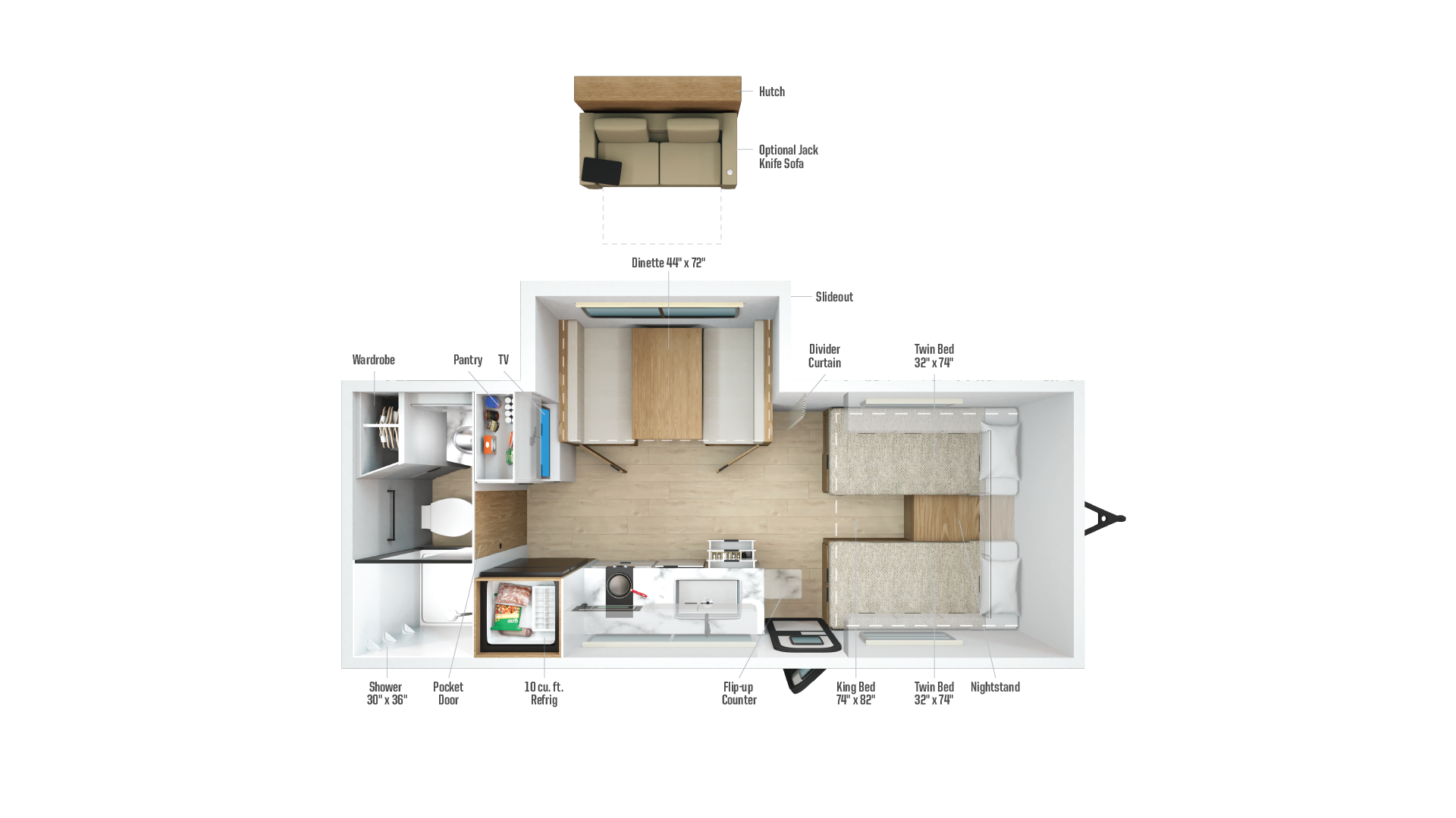 Floorplan diagram for 2026 Winnebago Micro Minnie 2108tb
