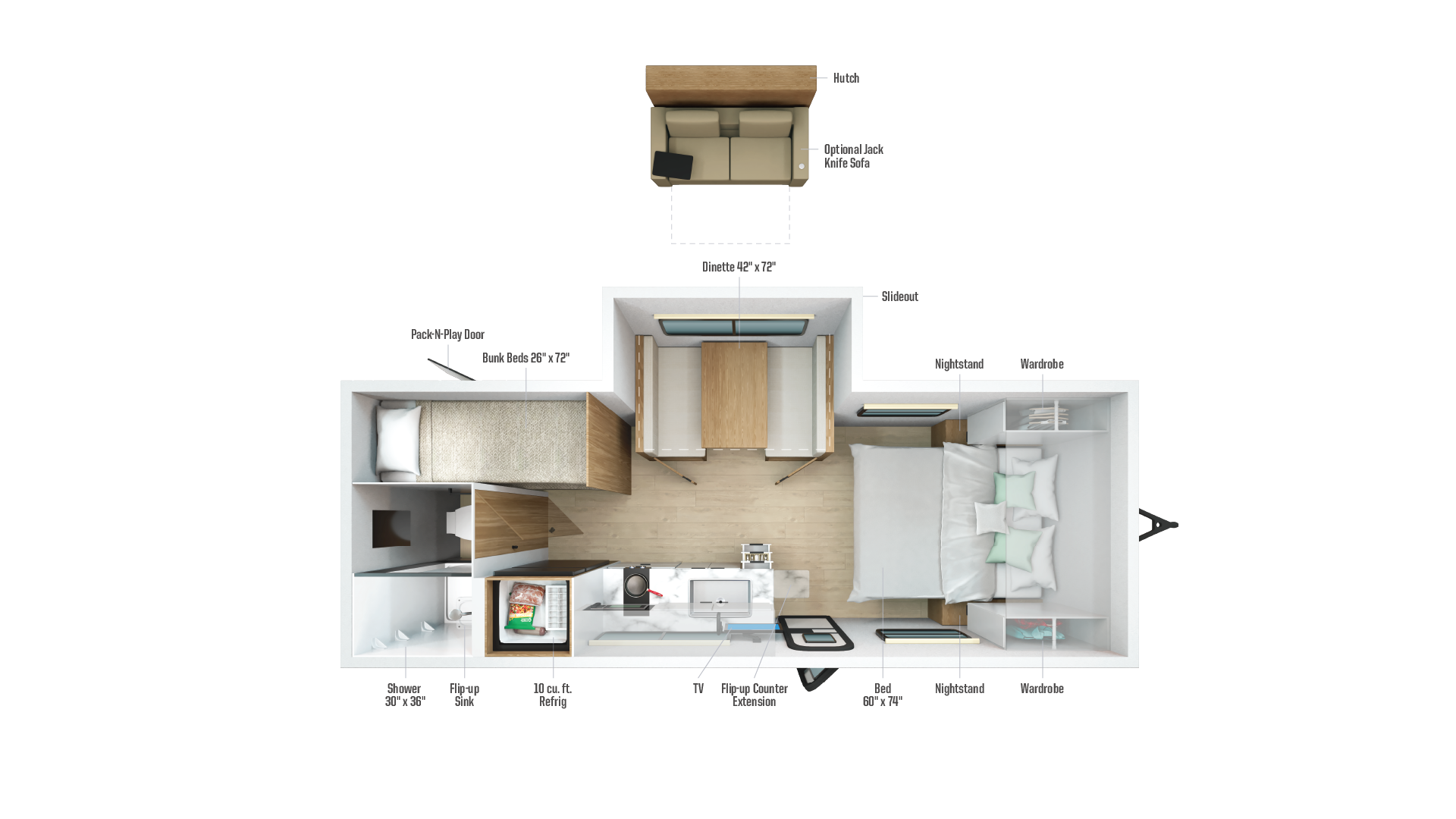 Floorplan diagram for 2026 Winnebago Micro Minnie 2200fbh