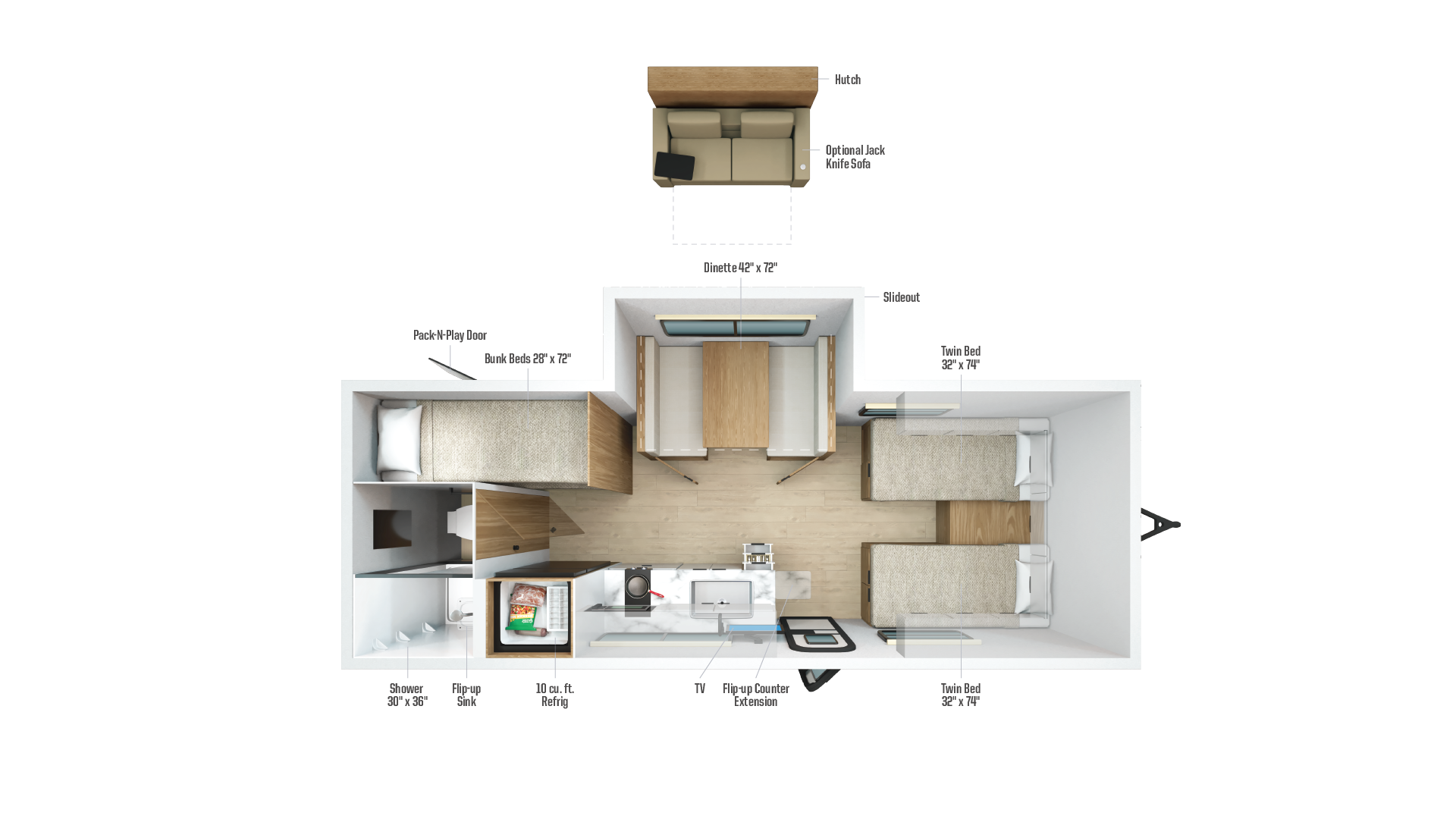 Floorplan diagram for 2026 Winnebago Micro Minnie 2200tbh